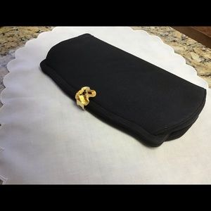 Vintage black crepe evening bag